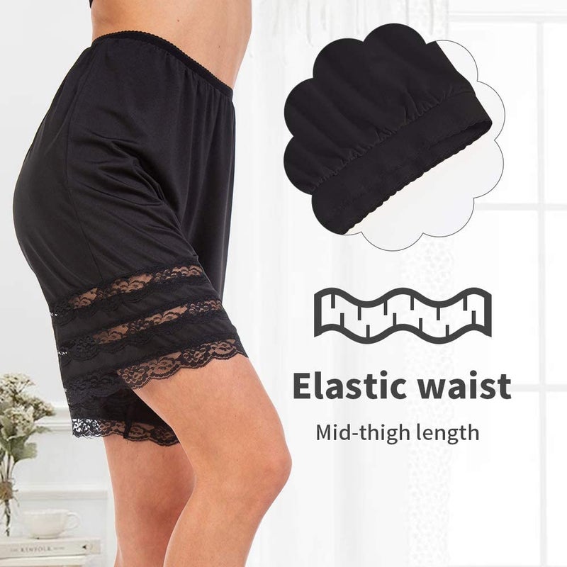 MANCYFIT شورتات نصفية ماني سفيت للنساء تنورة مقسومة دانتيل بتيبانس مقاس 7-9 إنش أسود XX-Large - Image 3